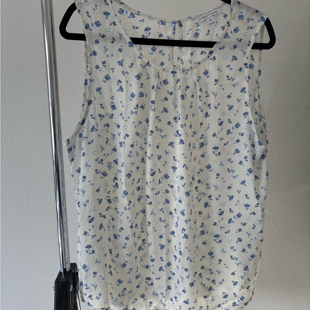 41 Hawthorn Blue and Cream Floral Blouse